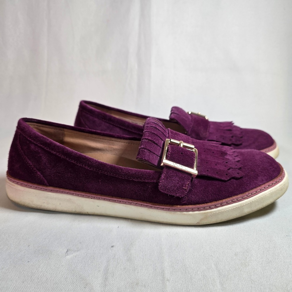 Vionic Cambridge Kiltie Loafer Purple Suede Women 10 Fringe Buckle Orthotic Boho